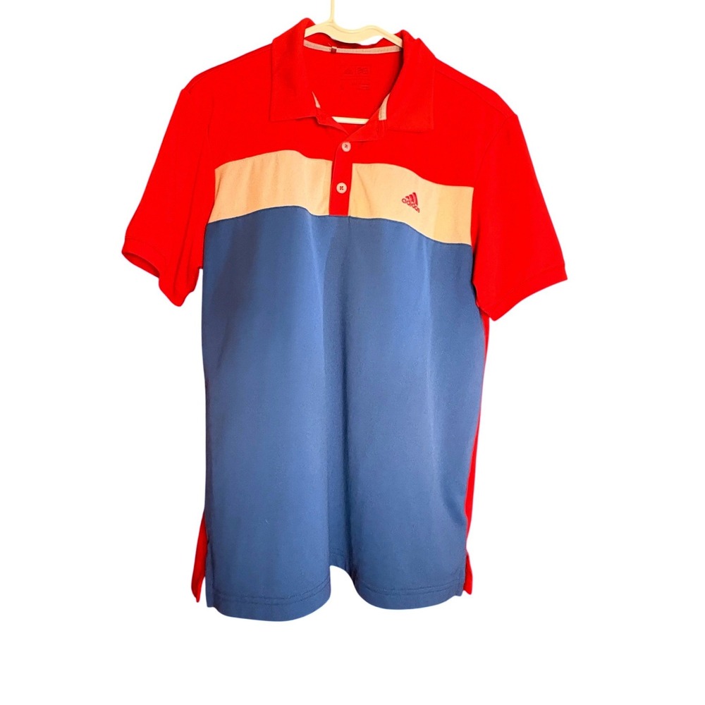 Men's Adidas Colorblock Polo Shirt Red White Blue Short Sleeve Athletic Size S - Picture 2 of 4
